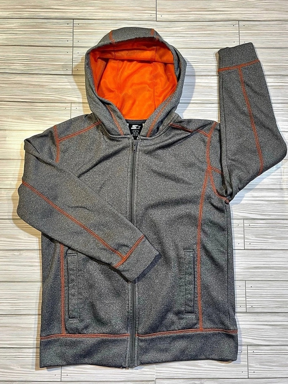 Gray Orange Trim Hooded Jacket